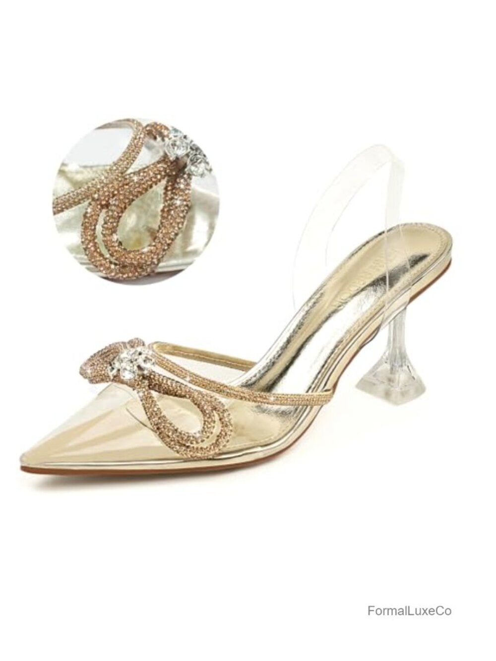 Sparkly Rhinestone Bow Kitten Heel Pumps Slingback Pointed Toe Wedding Dress